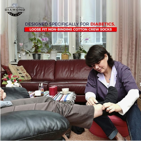 3 Pair Diamond Star Unisex Non-Binding Cotton Crew Diabetic Socks Size 1… - Picture 6 of 7